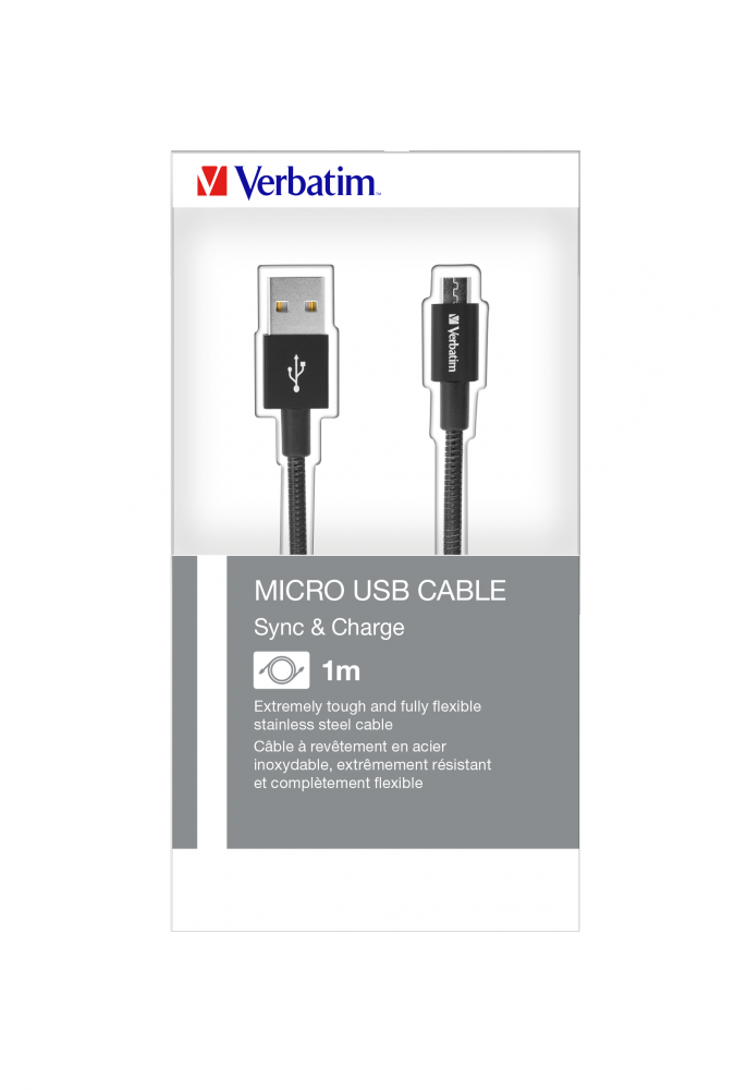 Cable Sync 'n' Charge Micro USB Acero inoxidable color NEGRO