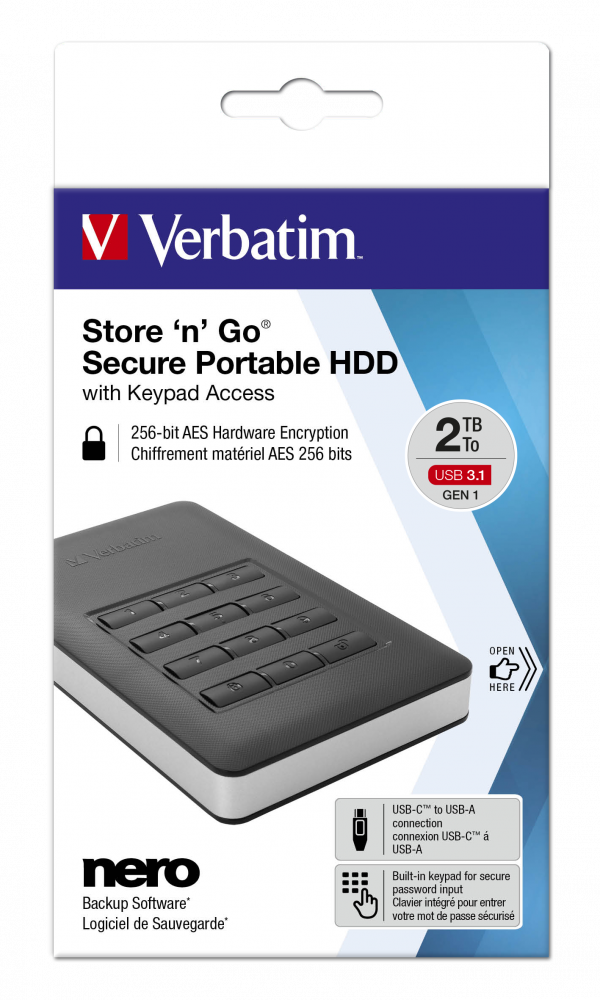 Disco duro portátil y seguro Store ‘n’ Go de 2 TB con teclado