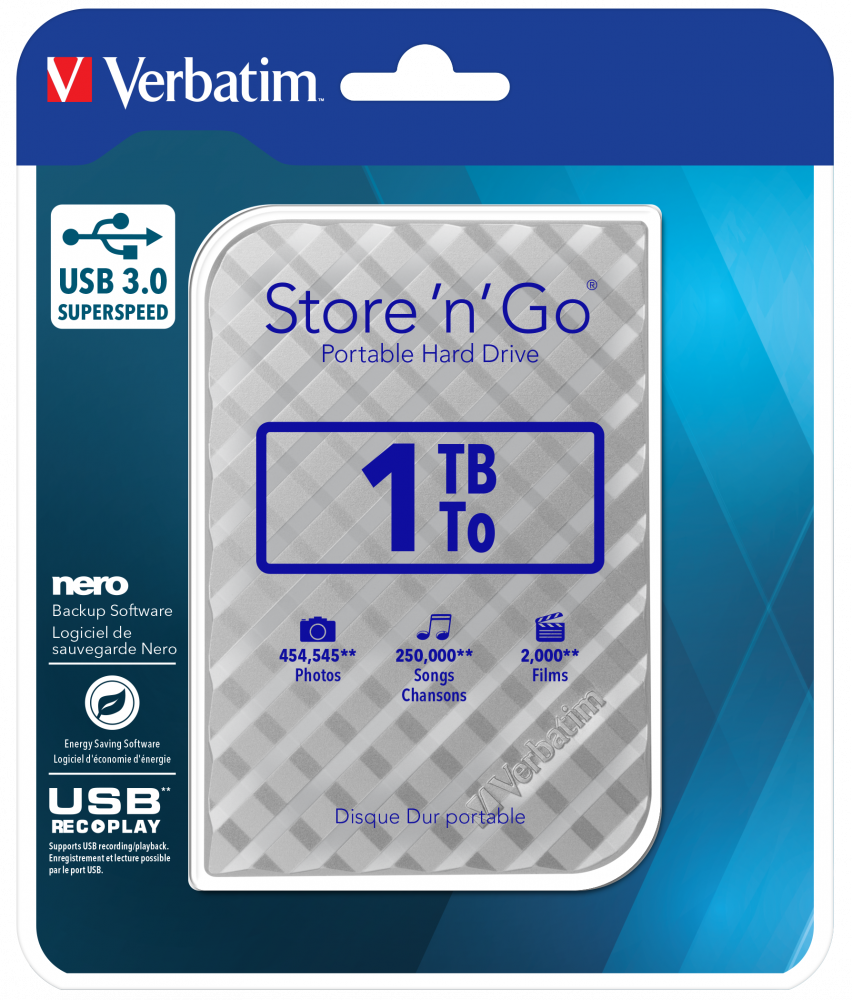 Store 'n' Go USB 3.0 Disco Duro Portátil de 1 TB en color Plateado
