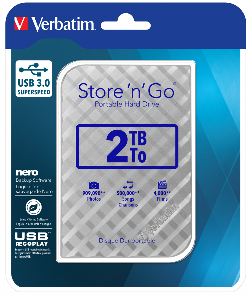 Store 'n' Go USB 3.0 Disco Duro Portátil de 2 TB en color Plateado