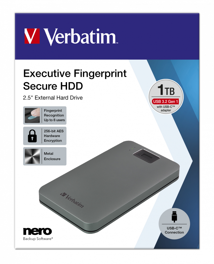 Executive Fingerprint Secure Disco duro portátil USB-C 1TB
