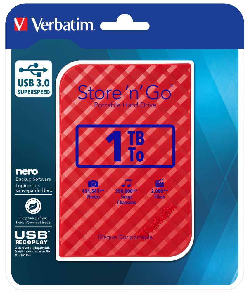 Store 'n' Go USB 3.0 Disco Duro Portátil de 1 TB en color rojo