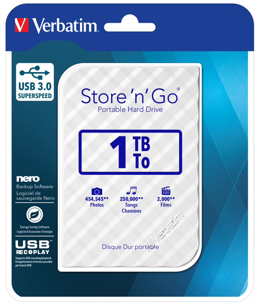 Store 'n' Go USB 3.0 Disco Duro Portátil de 1 TB en color Blanco